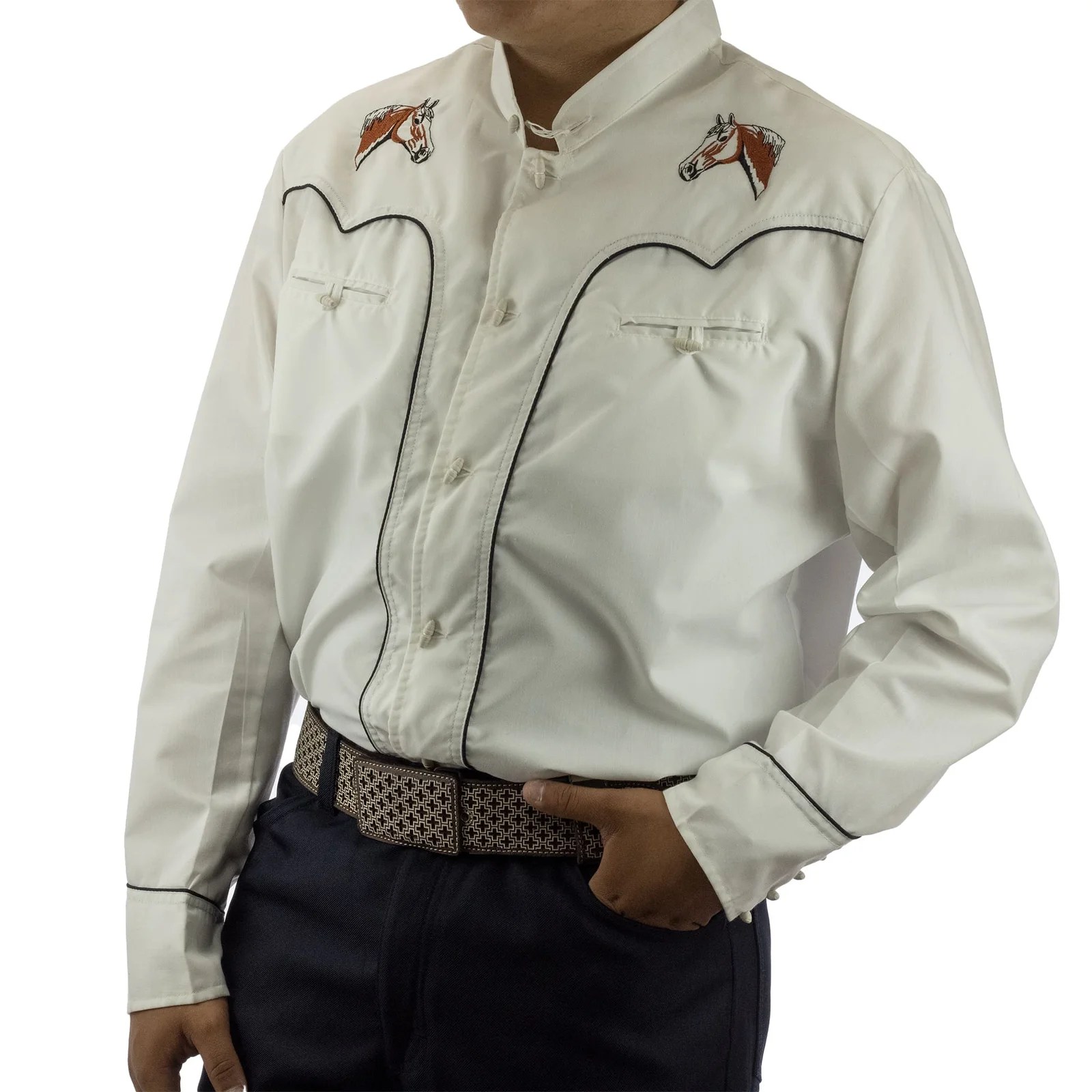 CAMISA ESPUELA DE ORO DE MANGA LARGA CHARRA BLANCO