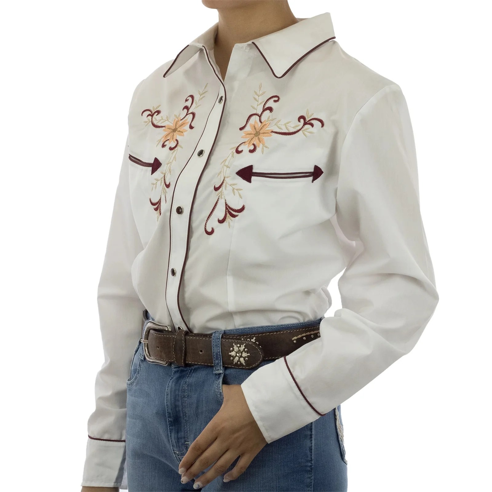 CAMISA ESPUELA DE ORO DE MANGA LARGA CHARRA BLANCO