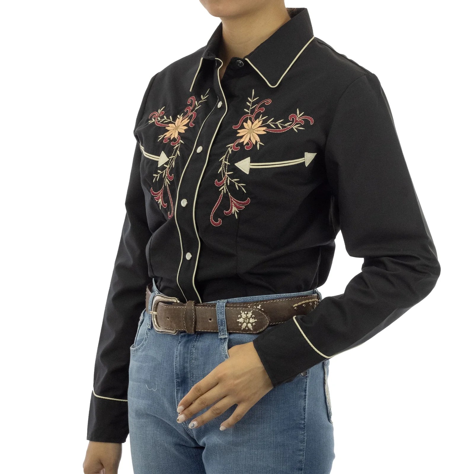 CAMISA ESPUELA DE ORO DE MANGA LARGA CHARRA NEGRO