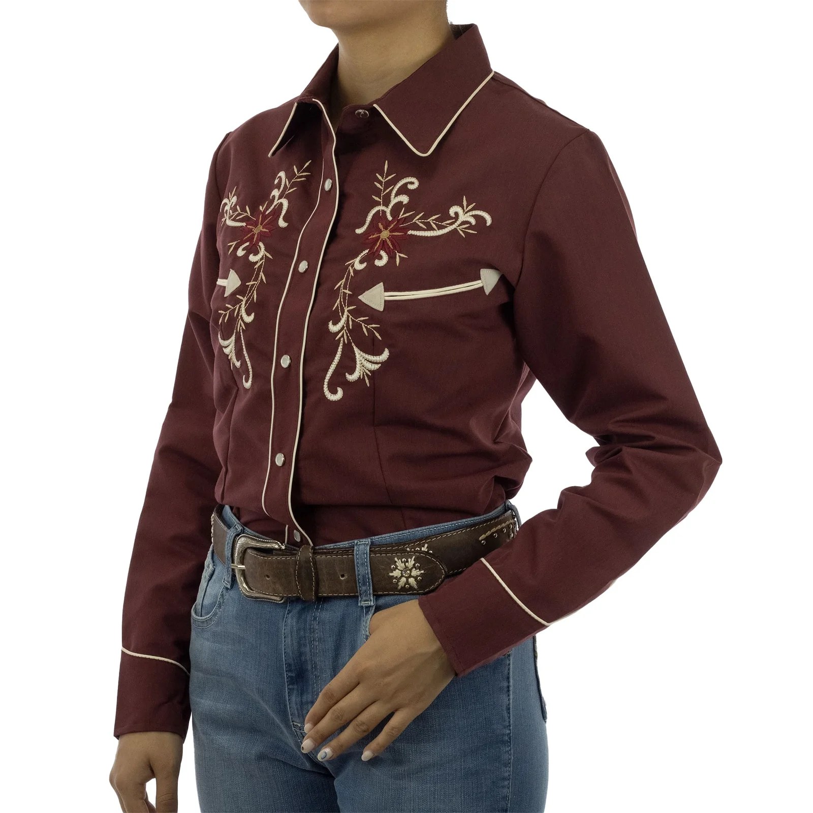 CAMISA ESPUELA DE ORO DE MANGA LARGA CHARRA VINO
