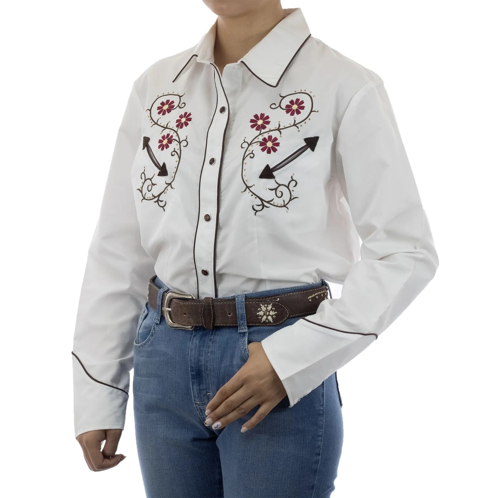 CAMISA ESPUELA DE ORO DE MANGA LARGA CHARRA BLANCO