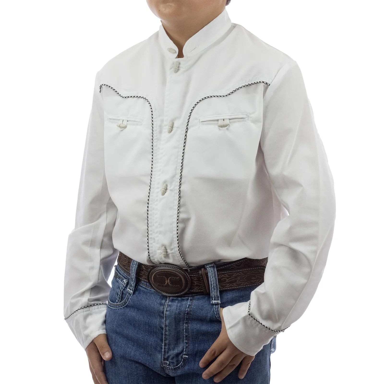 CAMISA ESPUELA DE ORO DE MANGA LARGA CHARRA BLANCO