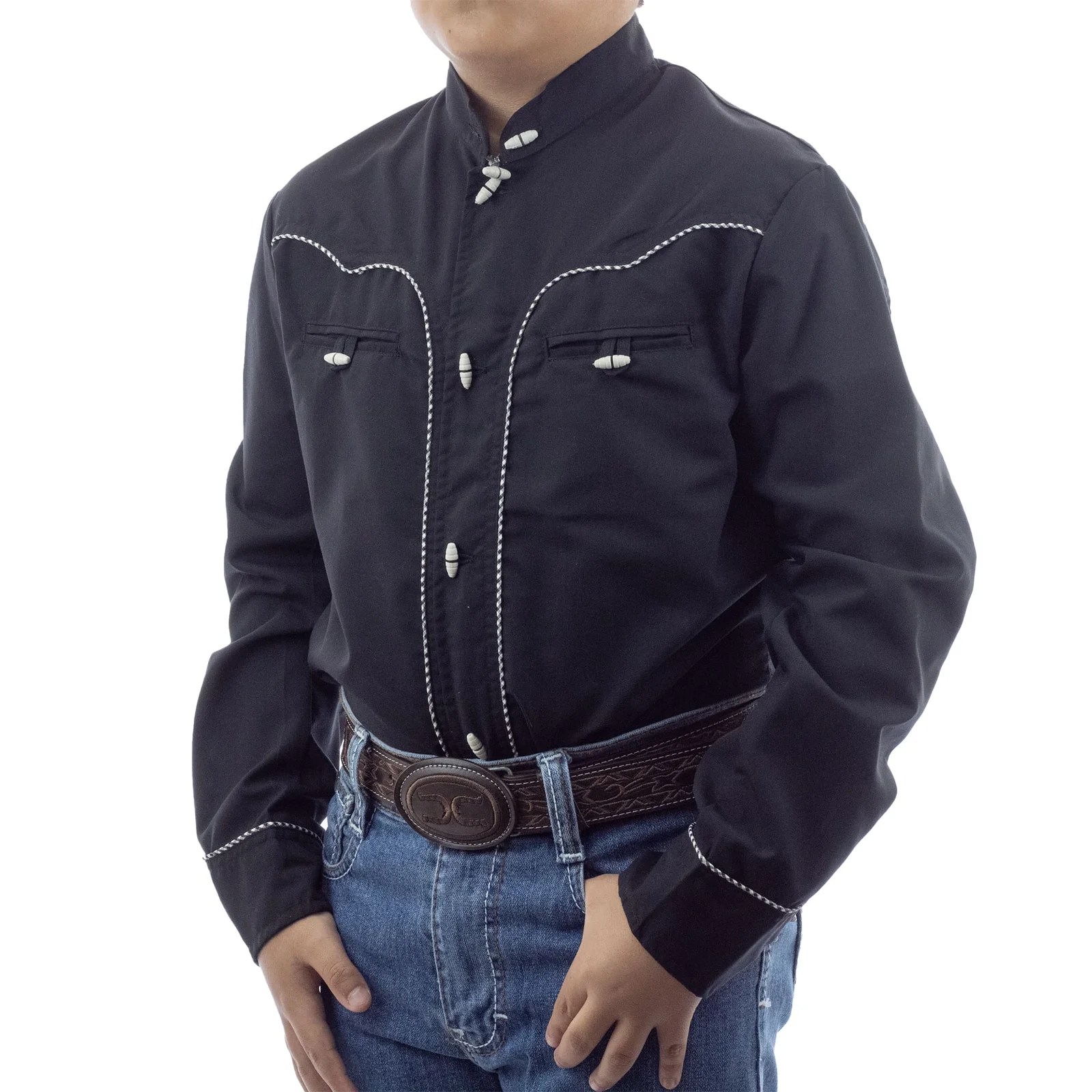 CAMISA ESPUELA DE ORO DE MANGA LARGA CHARRA NEGRO
