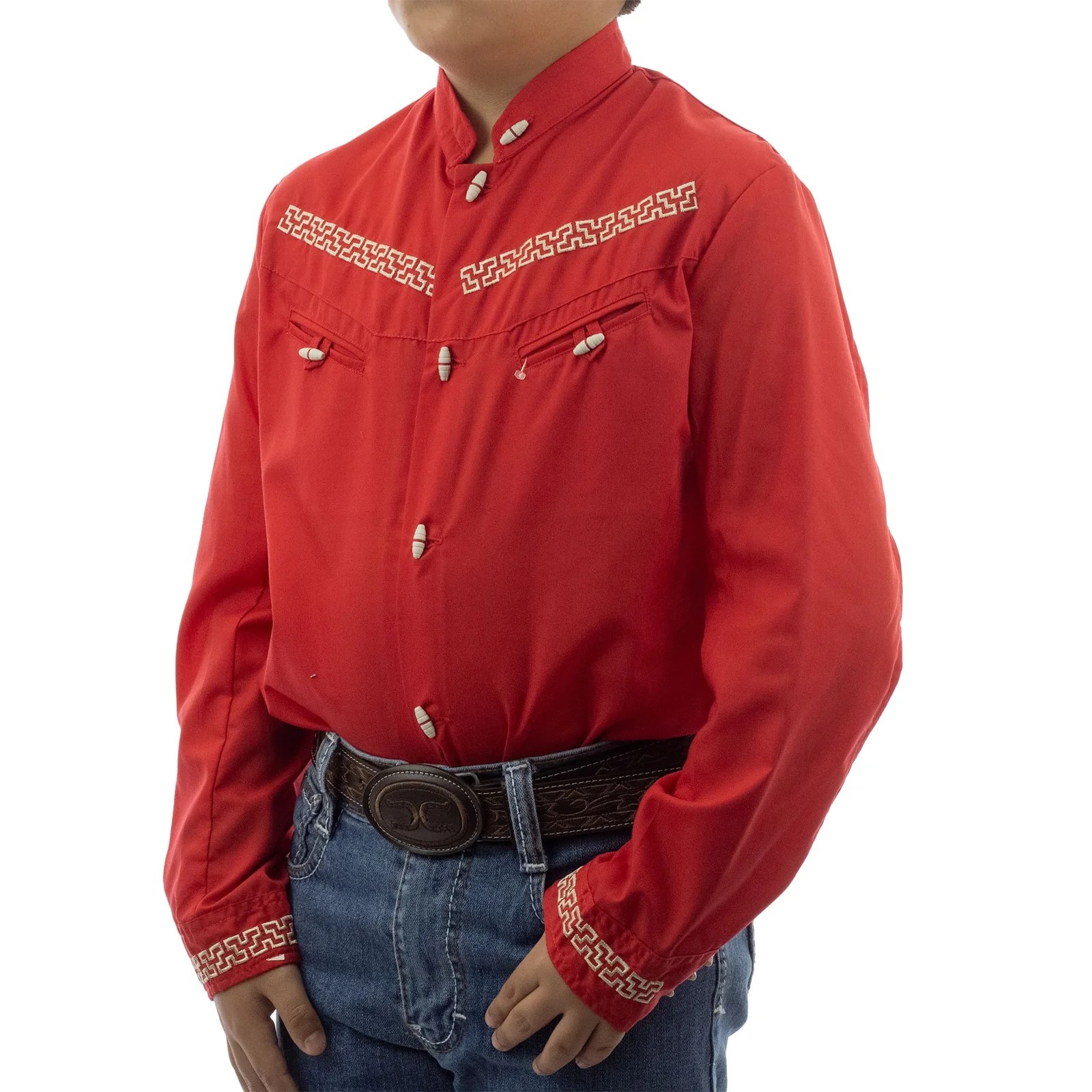 CAMISA ESPUELA DE ORO DE MANGA LARGA CHARRA ROJO
