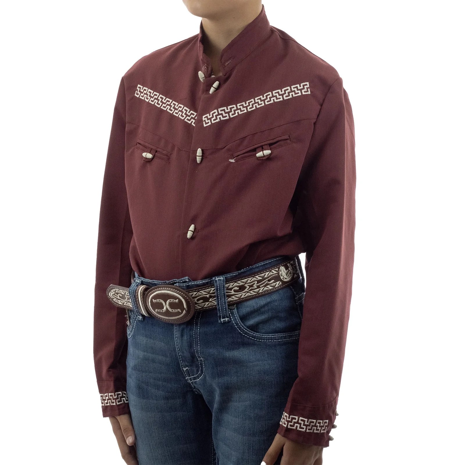 CAMISA ESPUELA DE ORO DE MANGA LARGA CHARRA VINO
