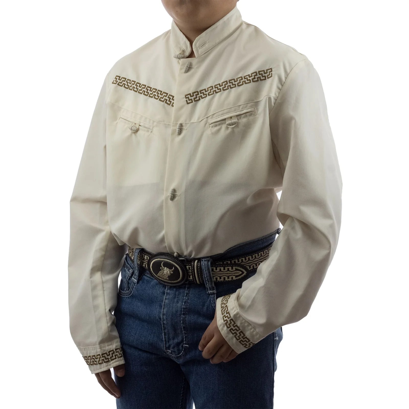 CAMISA ESPUELA DE ORO DE MANGA LARGA CHARRA BEIGE