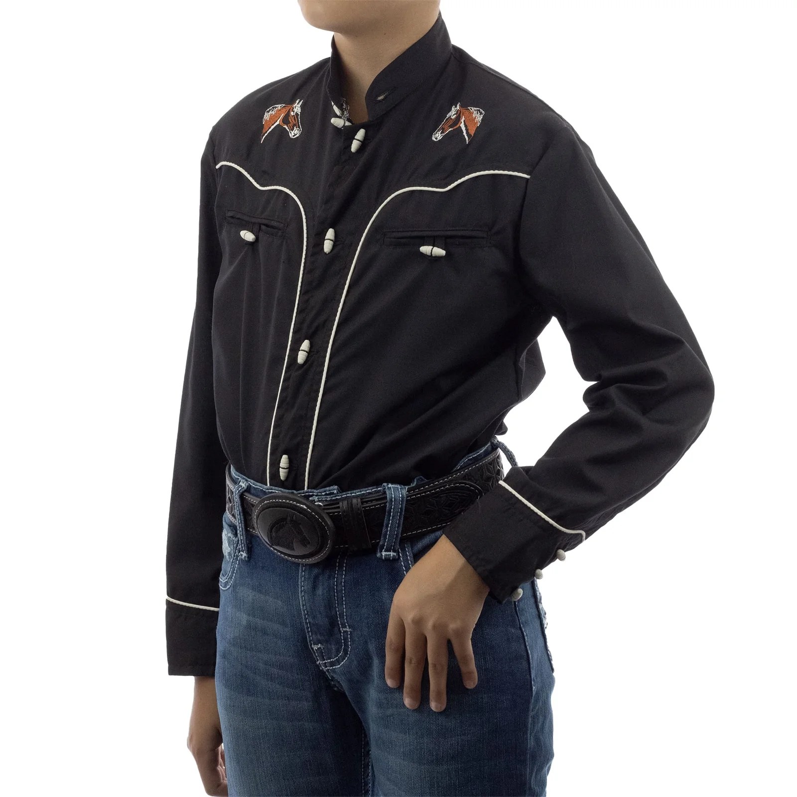CAMISA ESPUELA DE ORO DE MANGA LARGA CHARRA NEGRO
