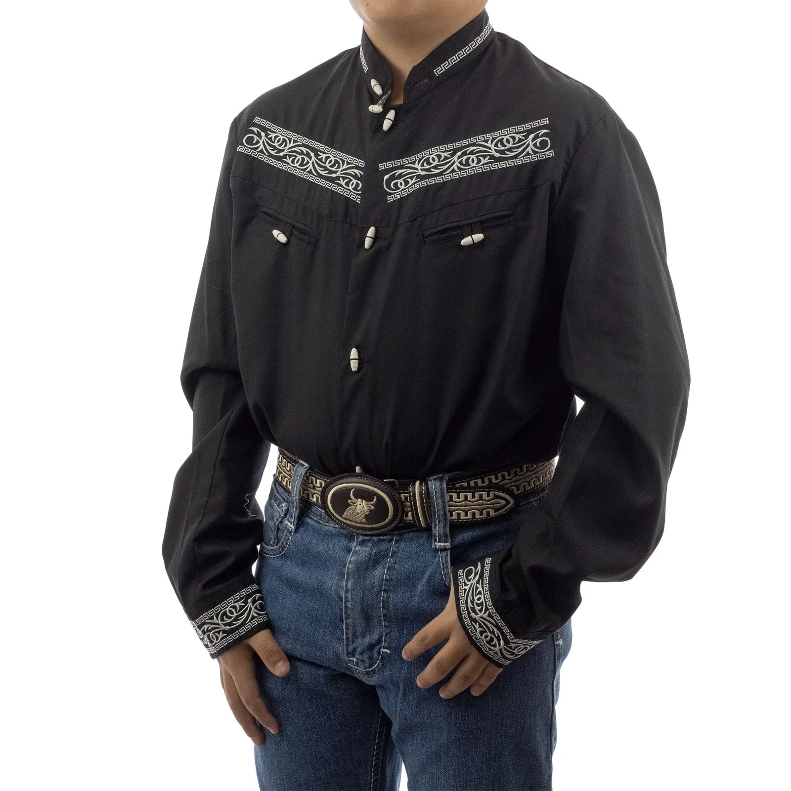 CAMISA ESPUELA DE ORO DE MANGA LARGA CHARRA NEGRO