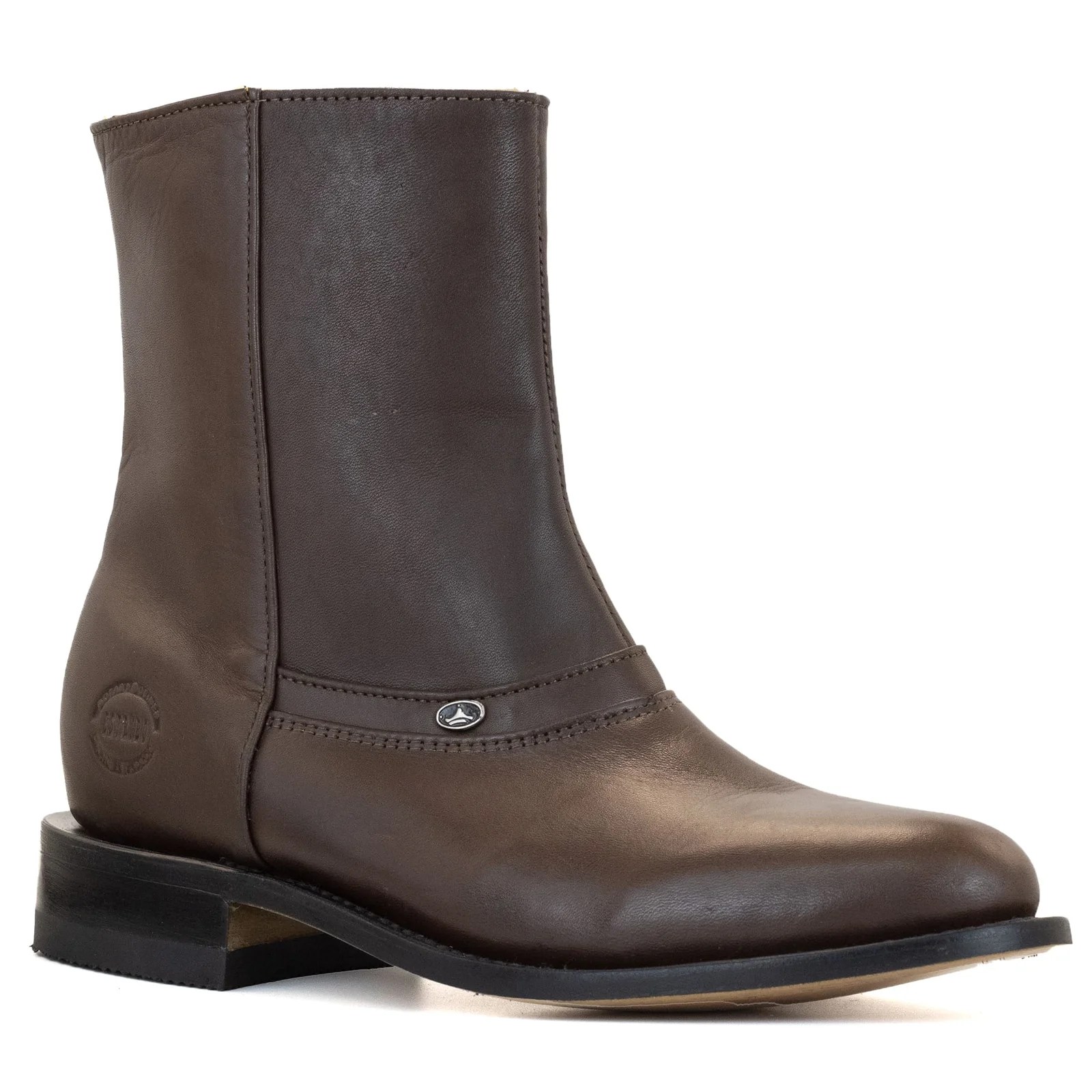 BOTIN ESTRIBO DE PIEL DE RES CON CIERRE CAFE