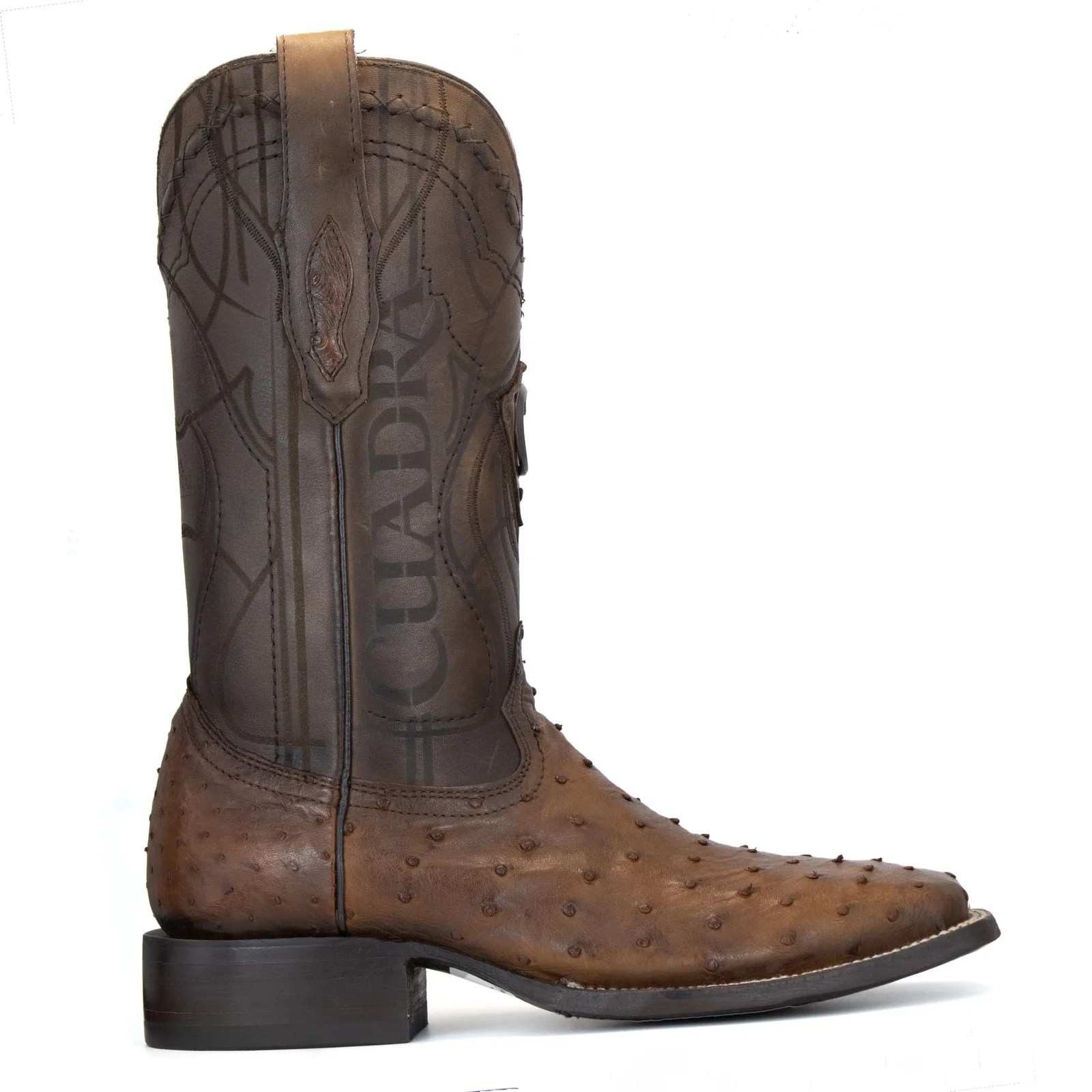 BOTA CUADRA EN PIEL GENUINA DE AVESTRUZ MIEL