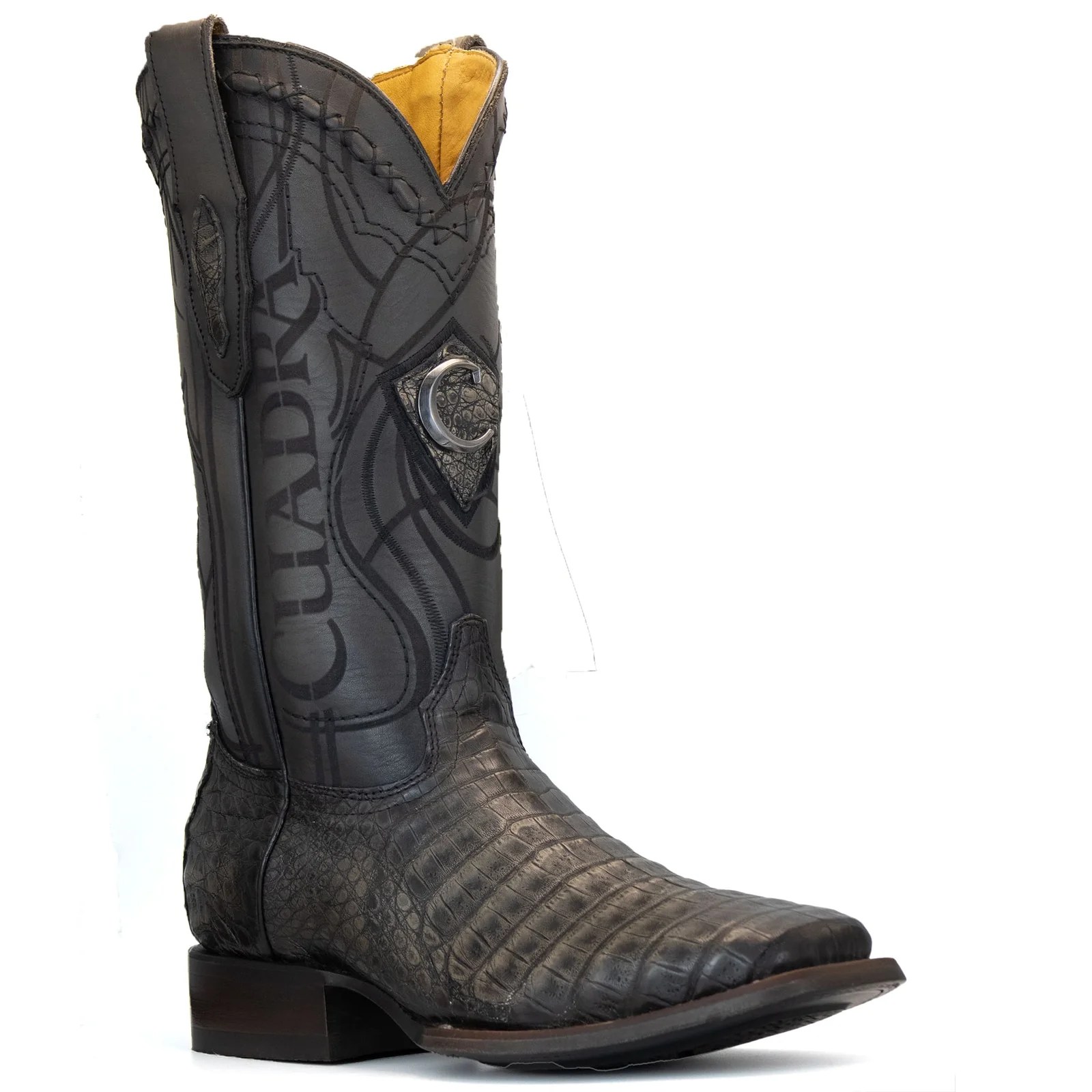 BOTA CUADRA EN PIEL GENUINA DE CAIMAN ARENA