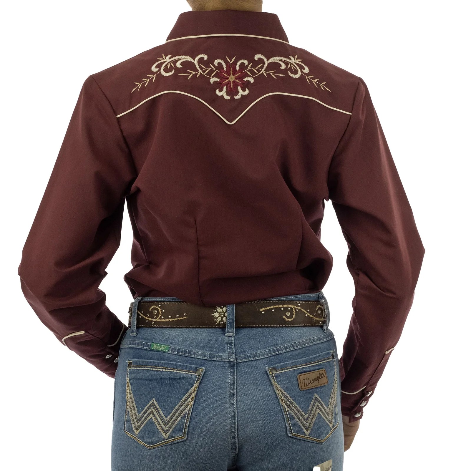 CAMISA ESPUELA DE ORO DE MANGA LARGA CHARRA VINO