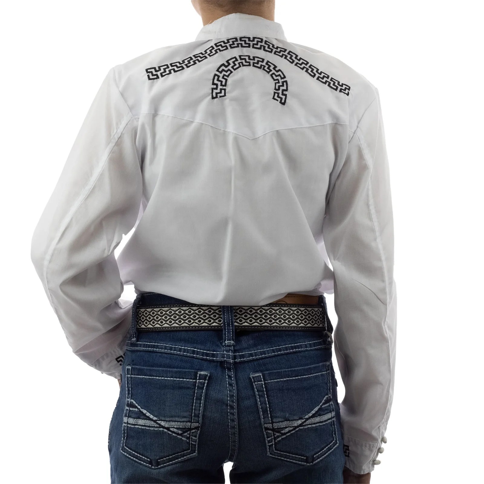 CAMISA ESPUELA DE ORO DE MANGA LARGA CHARRA BLANCO