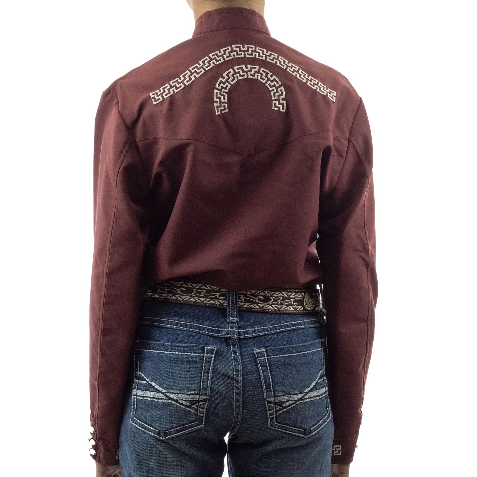CAMISA ESPUELA DE ORO DE MANGA LARGA CHARRA VINO