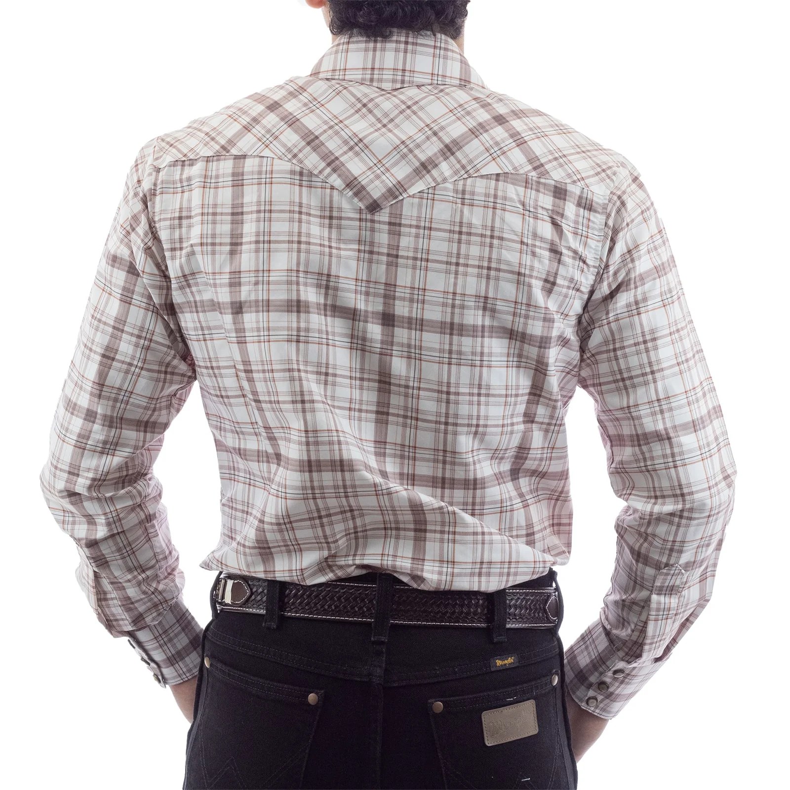 CAMISA RODEO WEST VAQUERA MANGA LARGA BLANCO / CAFÉ