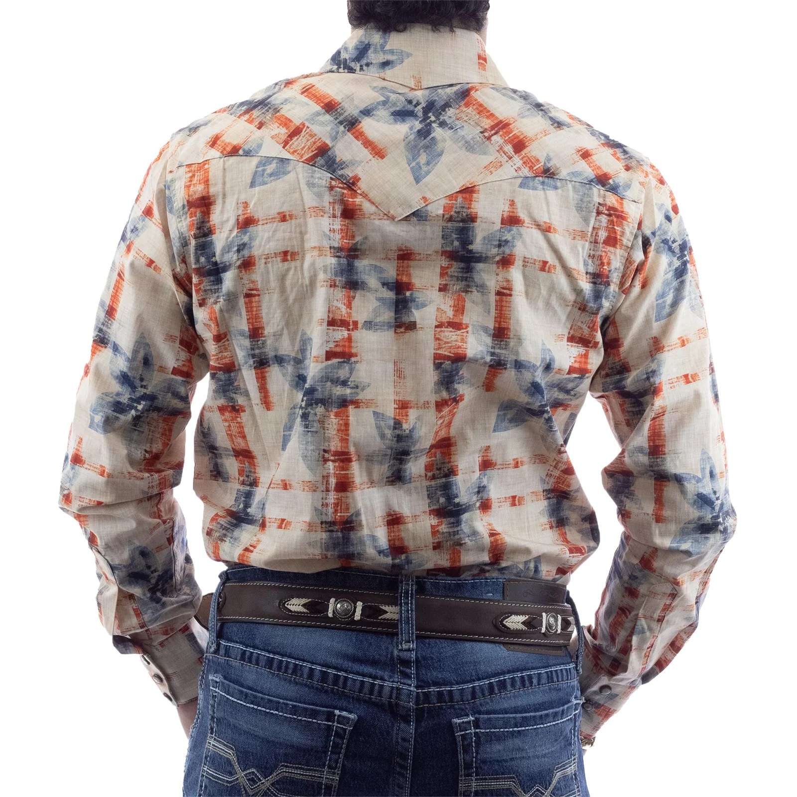 CAMISA RODEO WEST VAQUERA MANGA LARGA BEIGE/NARANJA