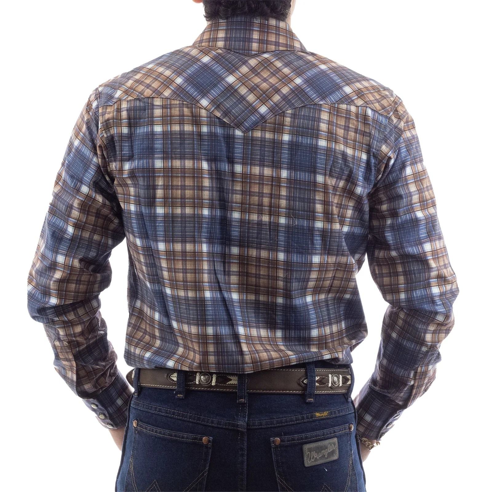 CAMISA RODEO WEST VAQUERA MANGA LARGA AZUL/CAFE