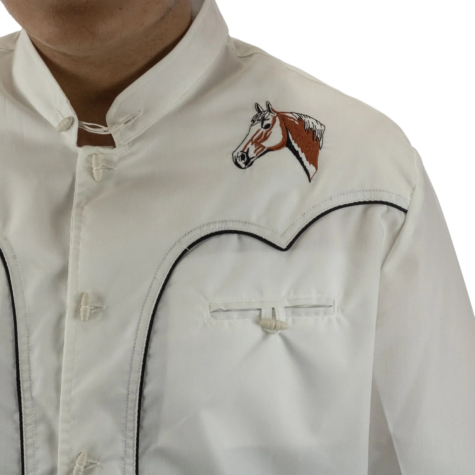 CAMISA ESPUELA DE ORO DE MANGA LARGA CHARRA BLANCO