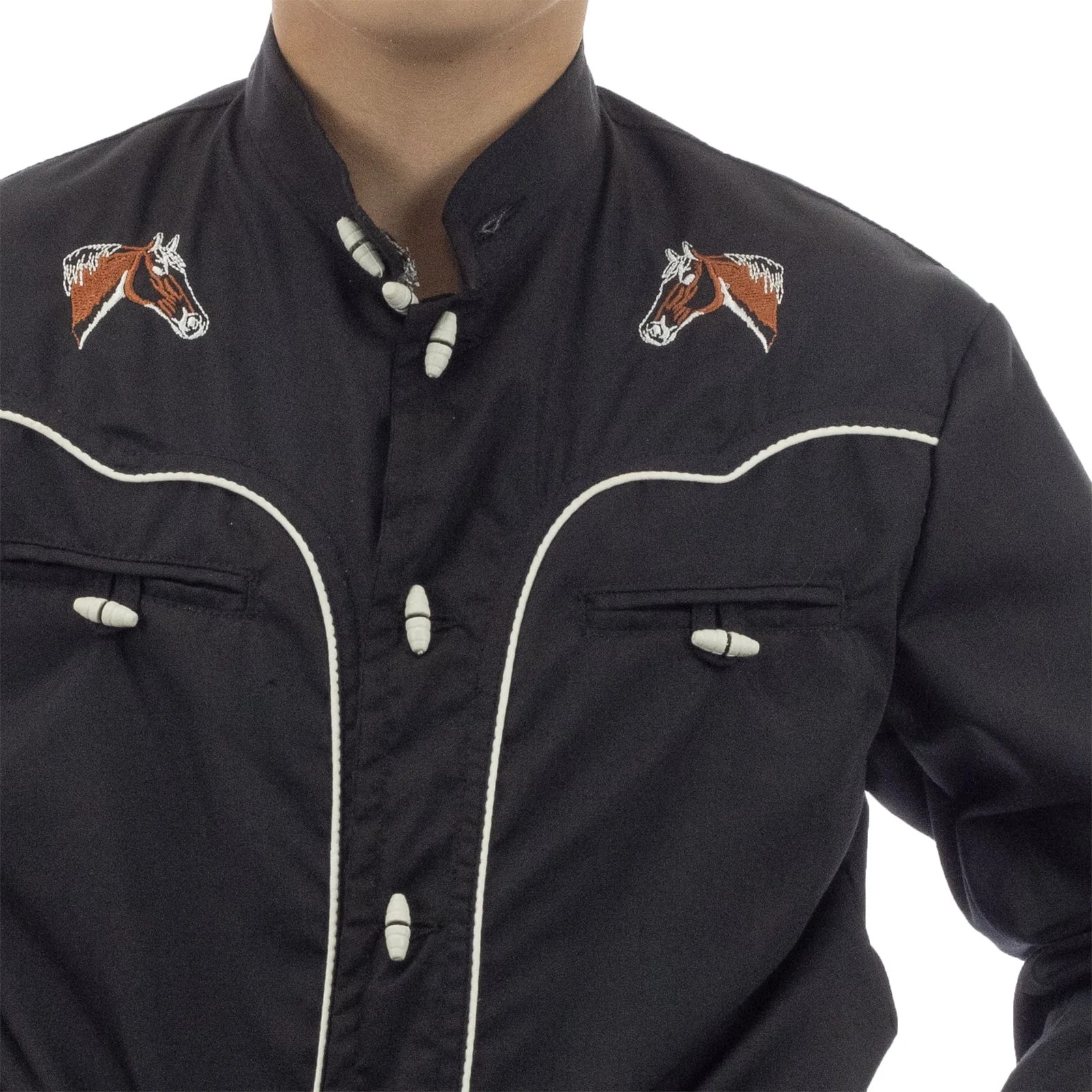 CAMISA ESPUELA DE ORO DE MANGA LARGA CHARRA NEGRO