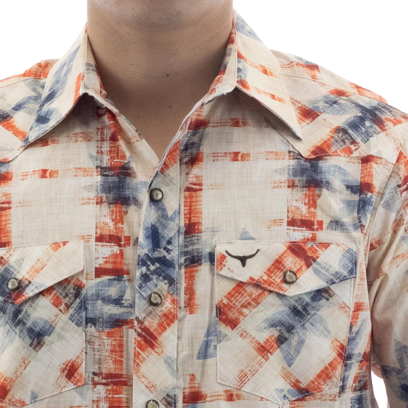 CAMISA RODEO WEST VAQUERA MANGA LARGA BEIGE/NARANJA
