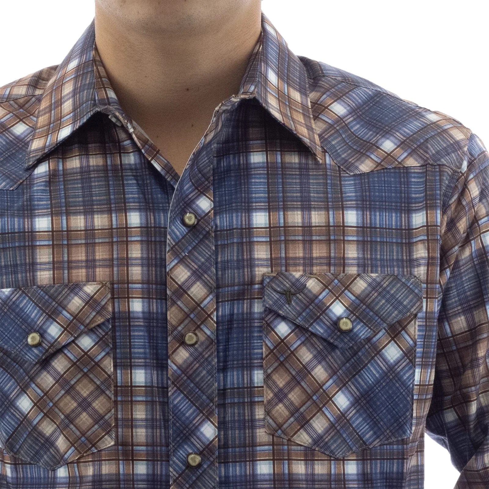 CAMISA RODEO WEST VAQUERA MANGA LARGA AZUL/CAFE