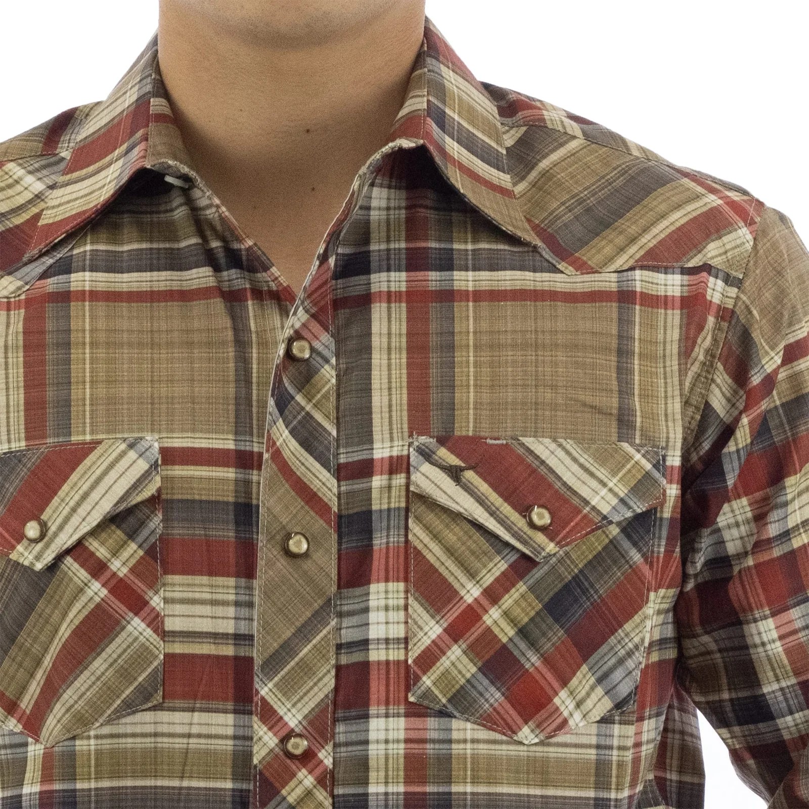 CAMISA RODEO WEST VAQUERA MANGA LARGA BEIGE/ROJO