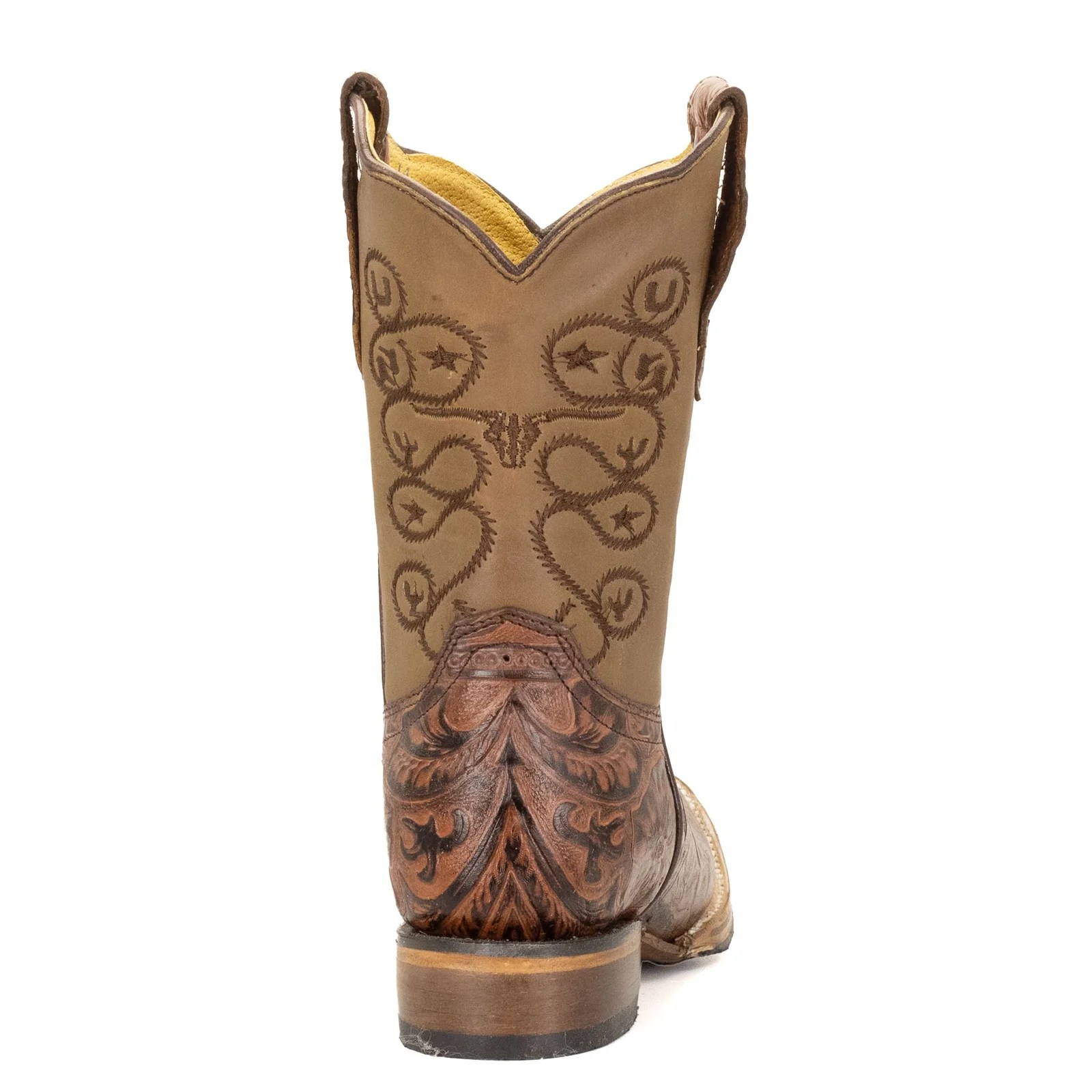 BOTA VAQUERO SM HORMA RODEO EN PIEL GRABADO CINCELADO COÑAC