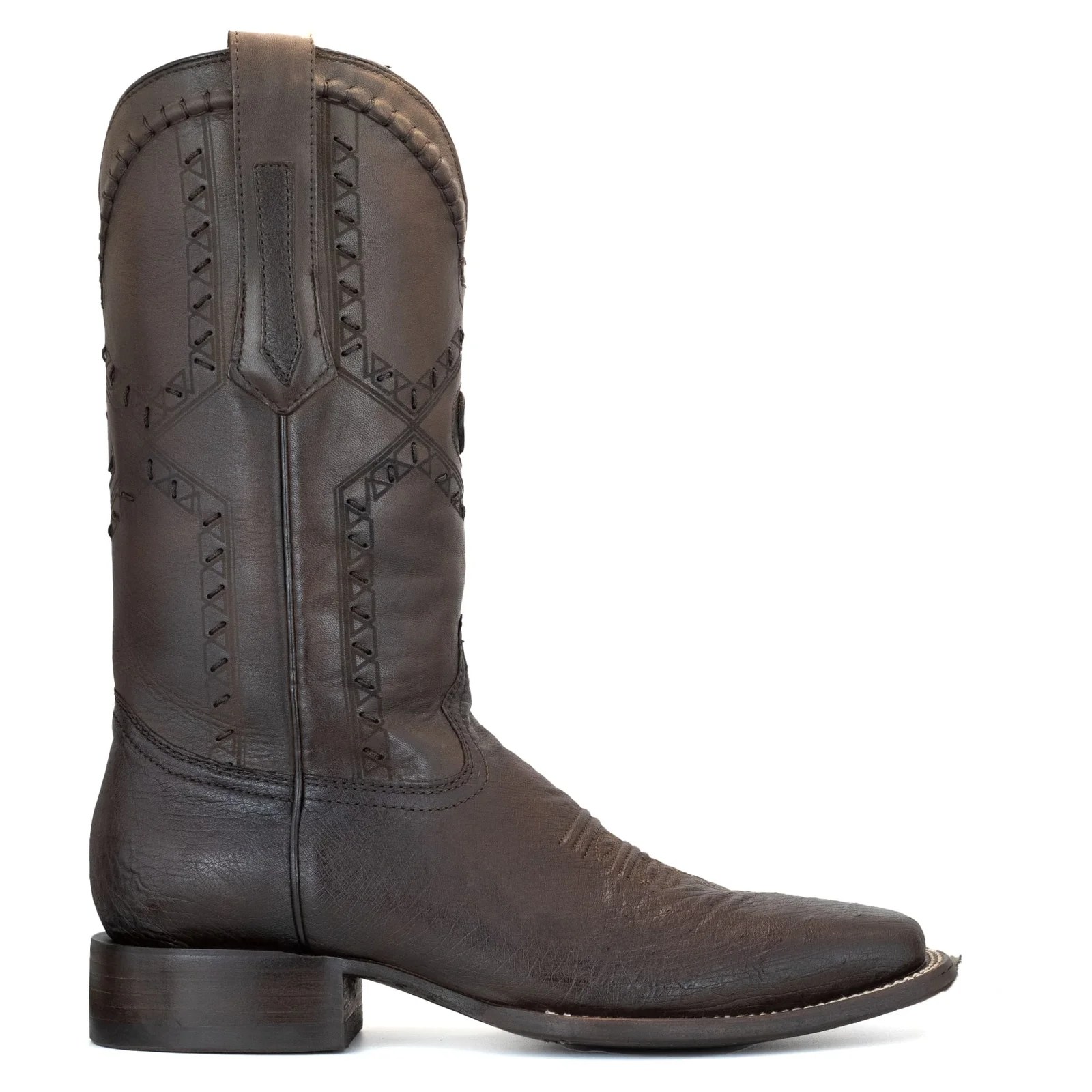 BOTA CUADRA EN PIEL GENUINA DE PANZA DE AVESTRUZ CAFE