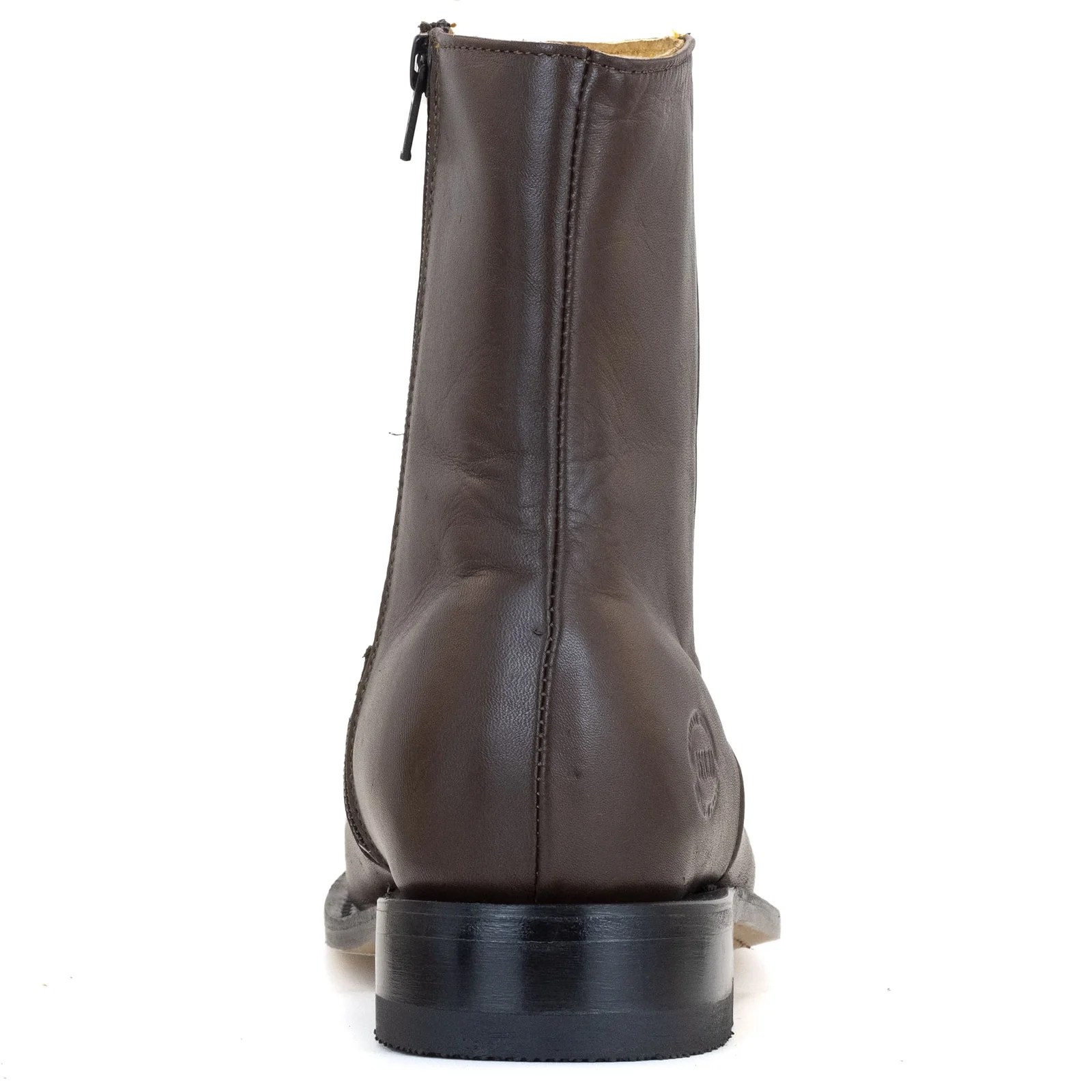 BOTIN ESTRIBO DE PIEL DE RES CON CIERRE CAFE
