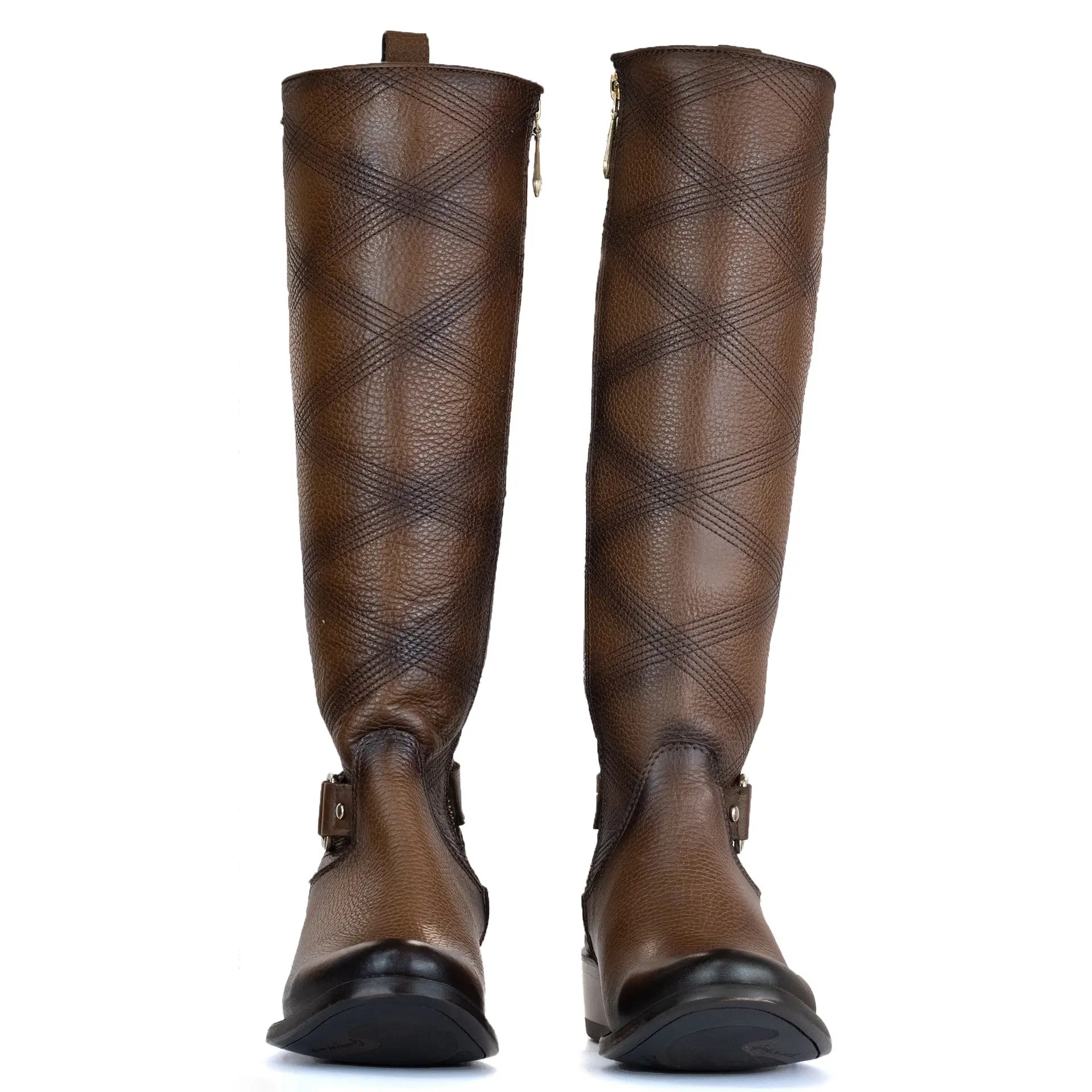 BOTA CUADRA EN PIEL GENUINA DE RES MIEL