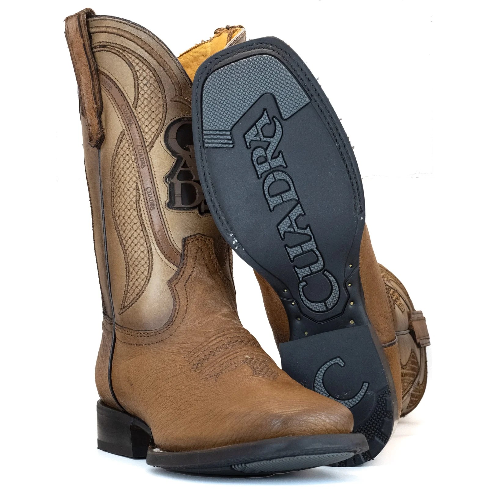 BOTA CUADRA EN PIEL GENUINA DE PANZA DE AVESTRUZ MIEL
