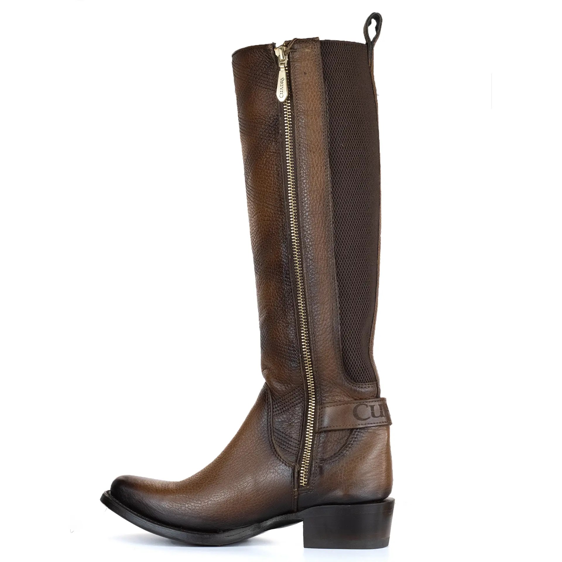 BOTA CUADRA EN PIEL GENUINA DE RES MIEL