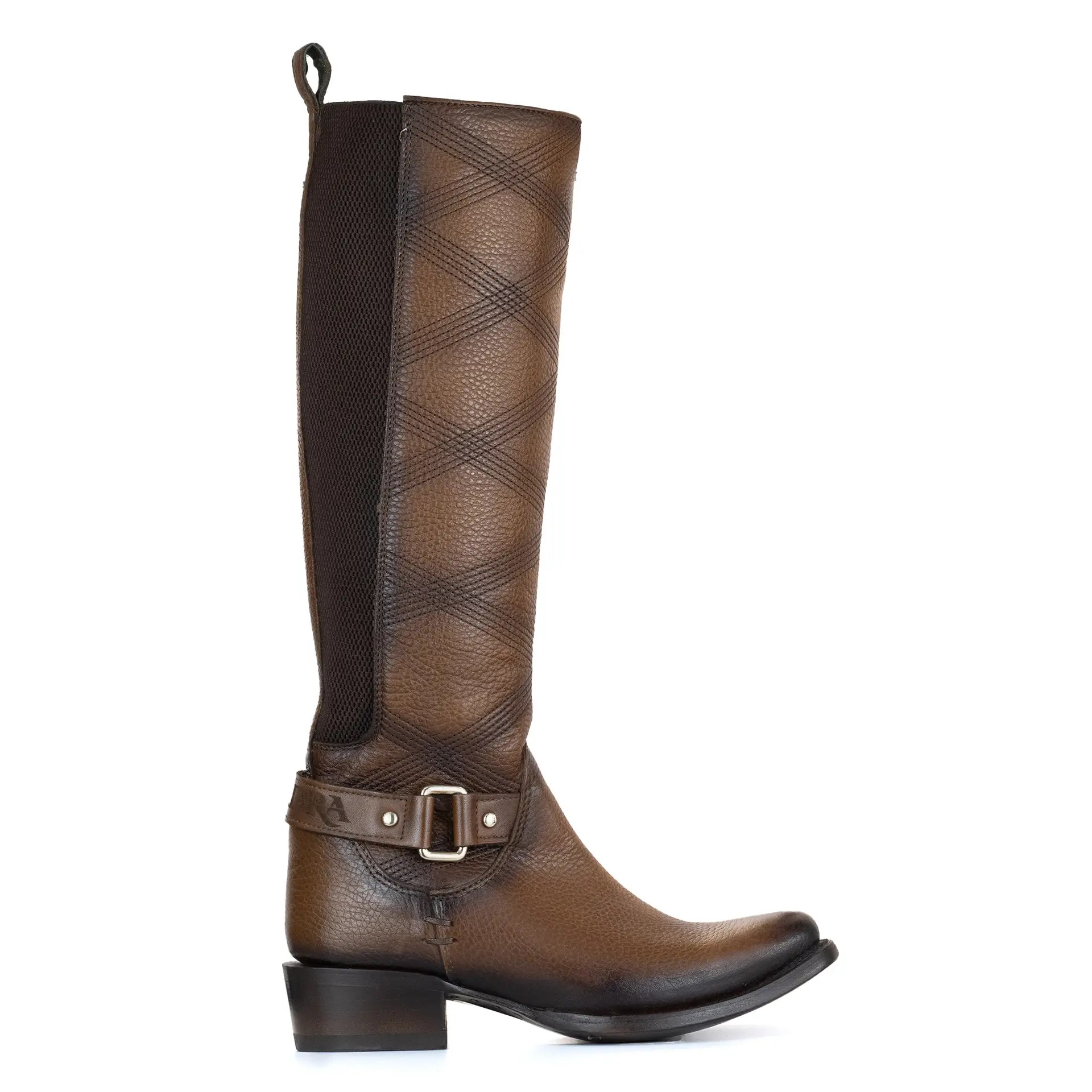 BOTA CUADRA EN PIEL GENUINA DE RES MIEL