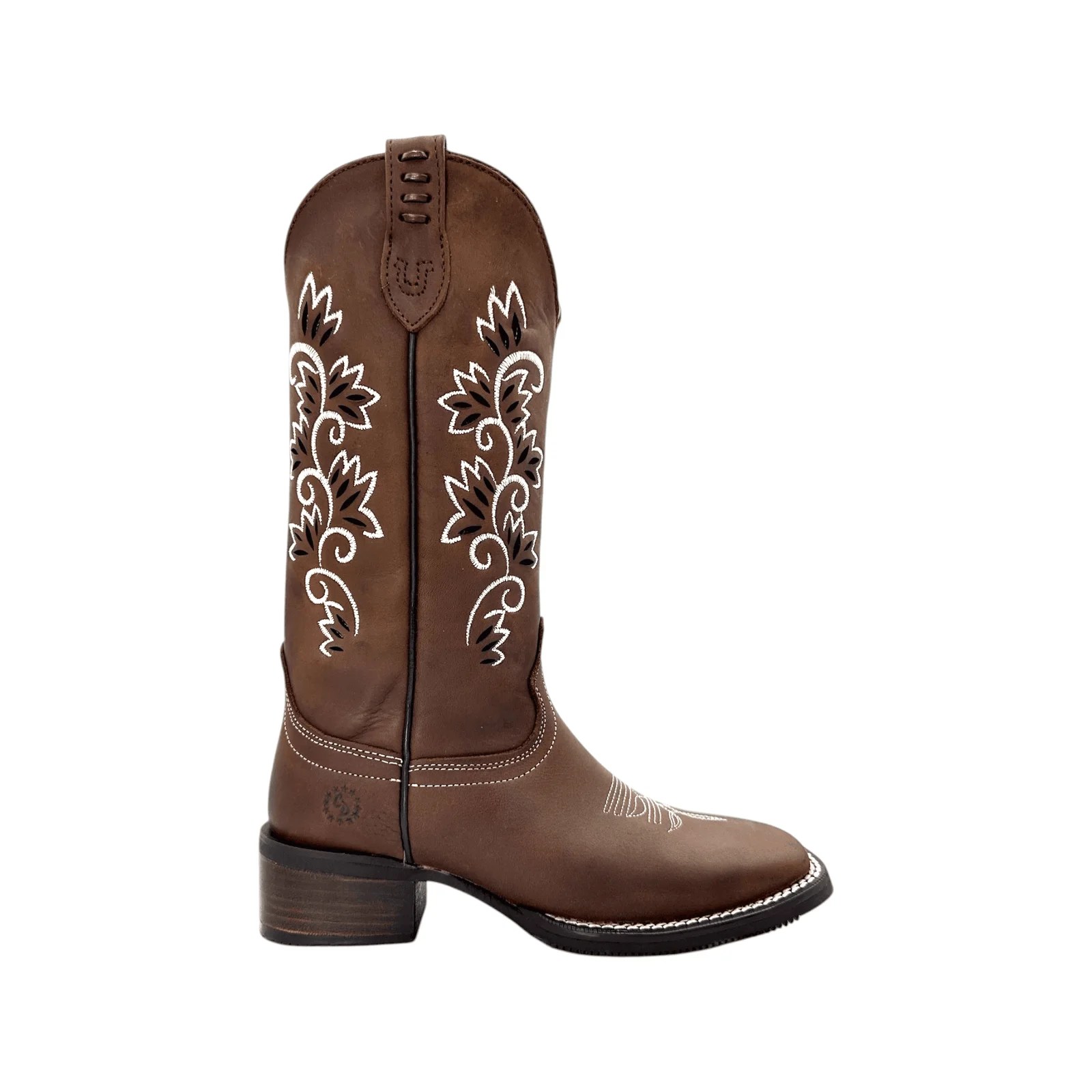 BOTA CABALLO DORADO EN HORMA RODEO EN BORDADO CON LASER CRAZY TANG.