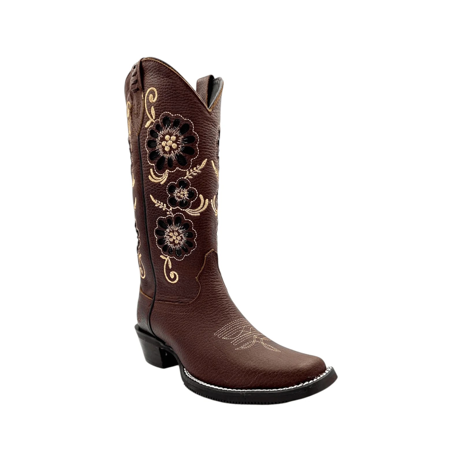BOTA CABALLO DORADO EN HORMA TROMPA DE PUERCO EN BORDADO LASER CAISON CAFÉ.