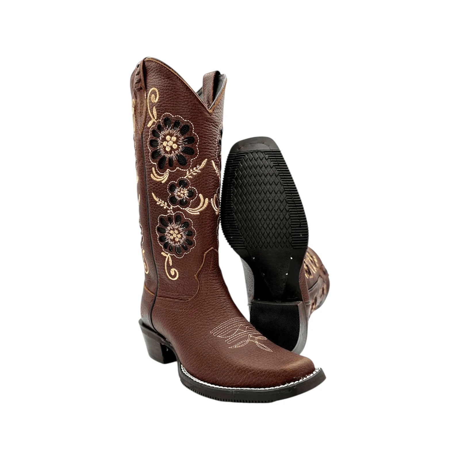 BOTA CABALLO DORADO EN HORMA TROMPA DE PUERCO EN BORDADO LASER CAISON CAFÉ.