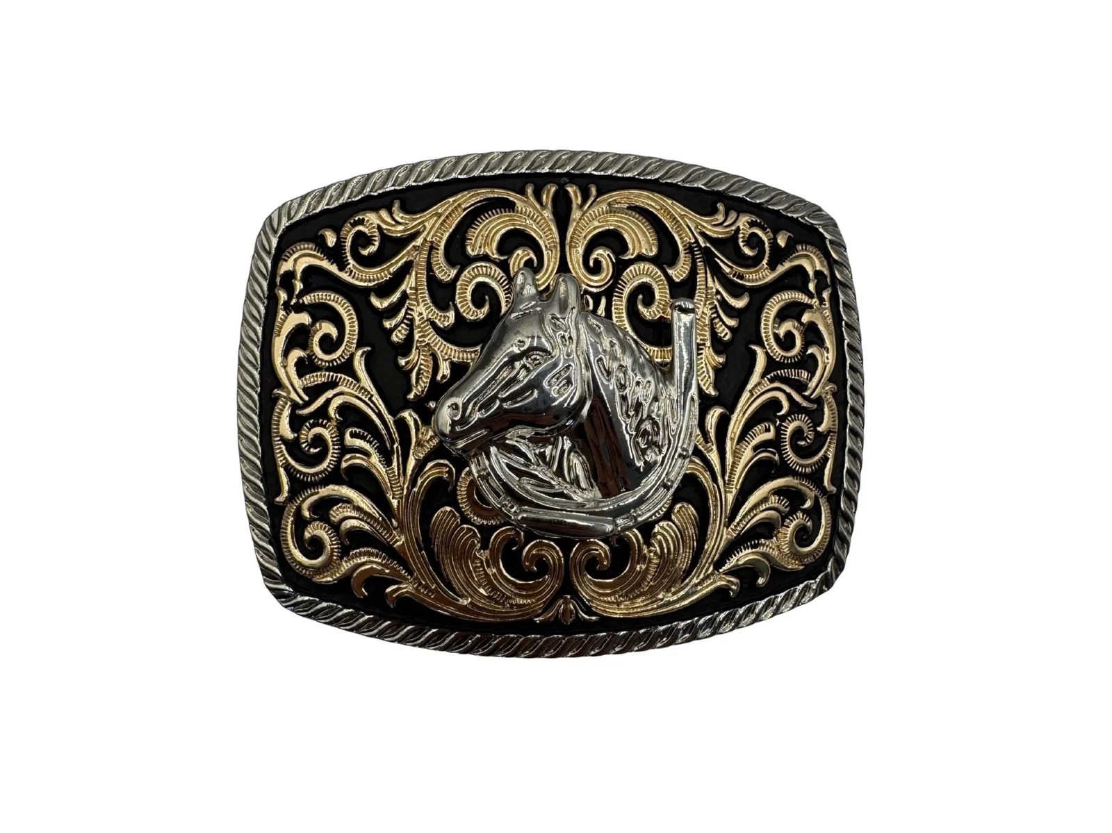 HEBILLA ALPACA HERRADURA CABALLO PLATA CON ORO