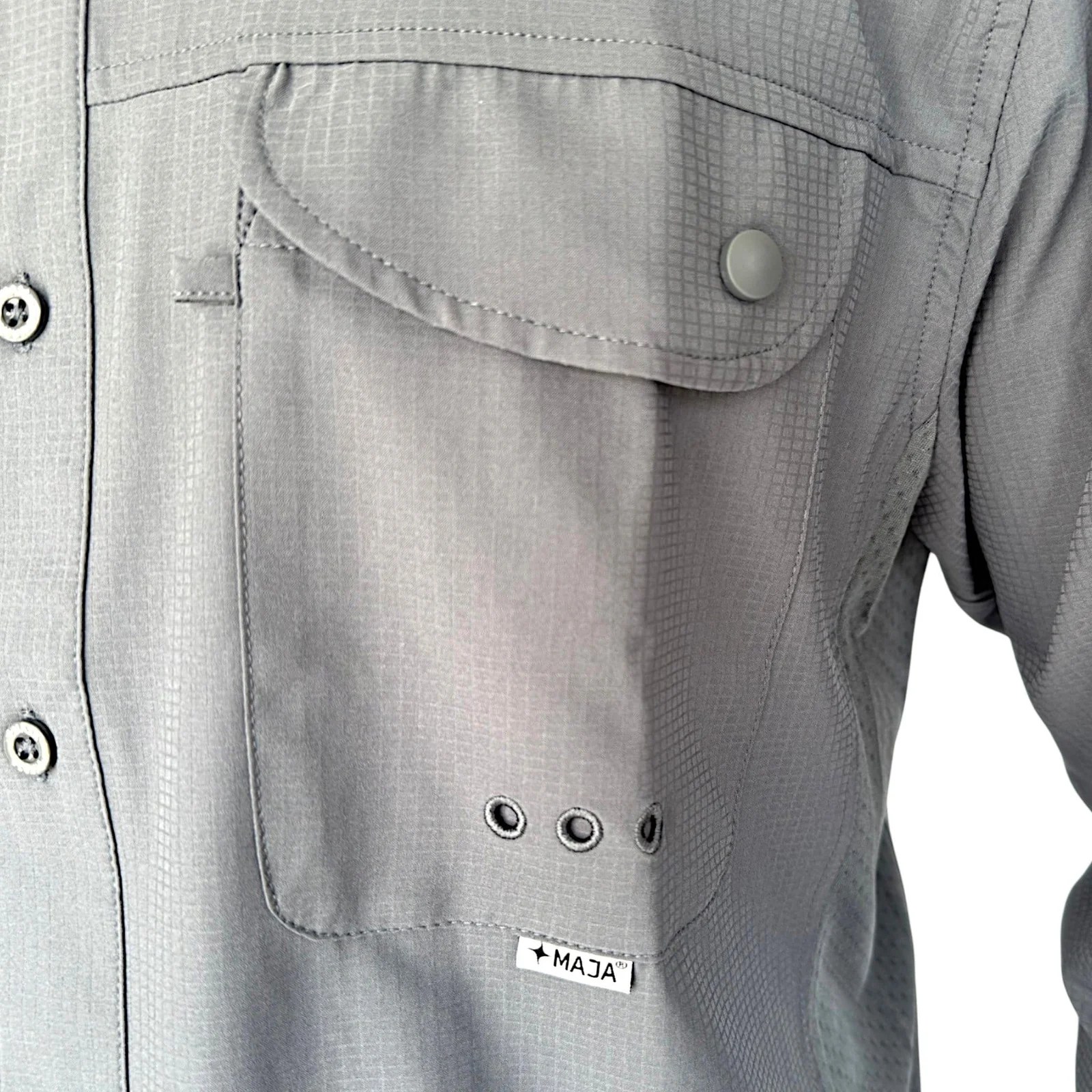 CAMISA MAJA OUTDOOR SIGNATURE MANGA LARGA GRIS AZULADO.