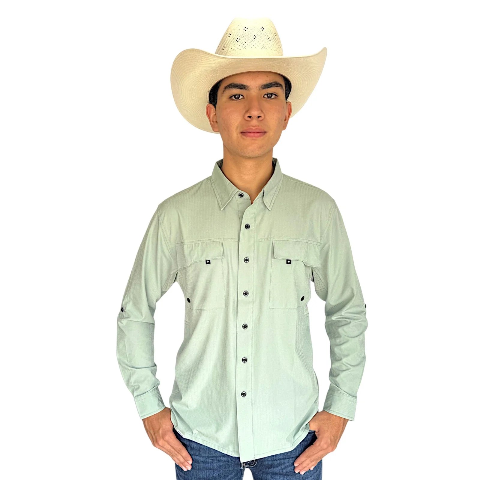 CAMISA MAJA OUTDOOR EQUIPO MANGA LARGA VERDE CLARO.