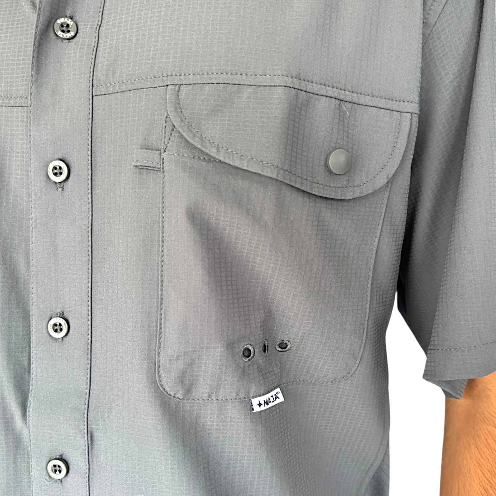CAMISA MAJA OUTDOOR SIGNATURE MANGA CORTA GRIS OXFORD.