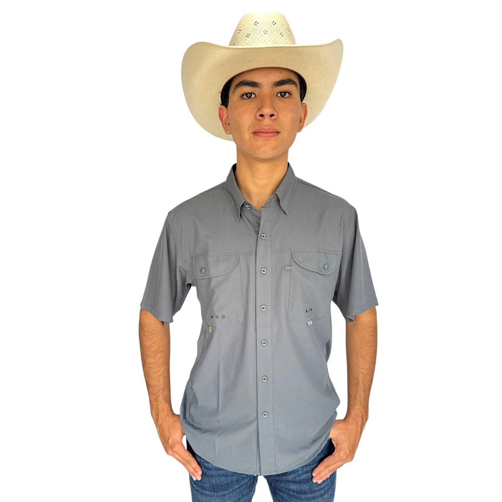 CAMISA MAJA OUTDOOR SIGNATURE MANGA CORTA GRIS OXFORD.