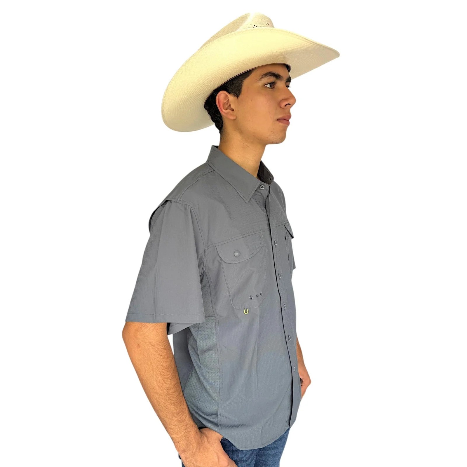 CAMISA MAJA OUTDOOR SIGNATURE MANGA CORTA GRIS OXFORD.