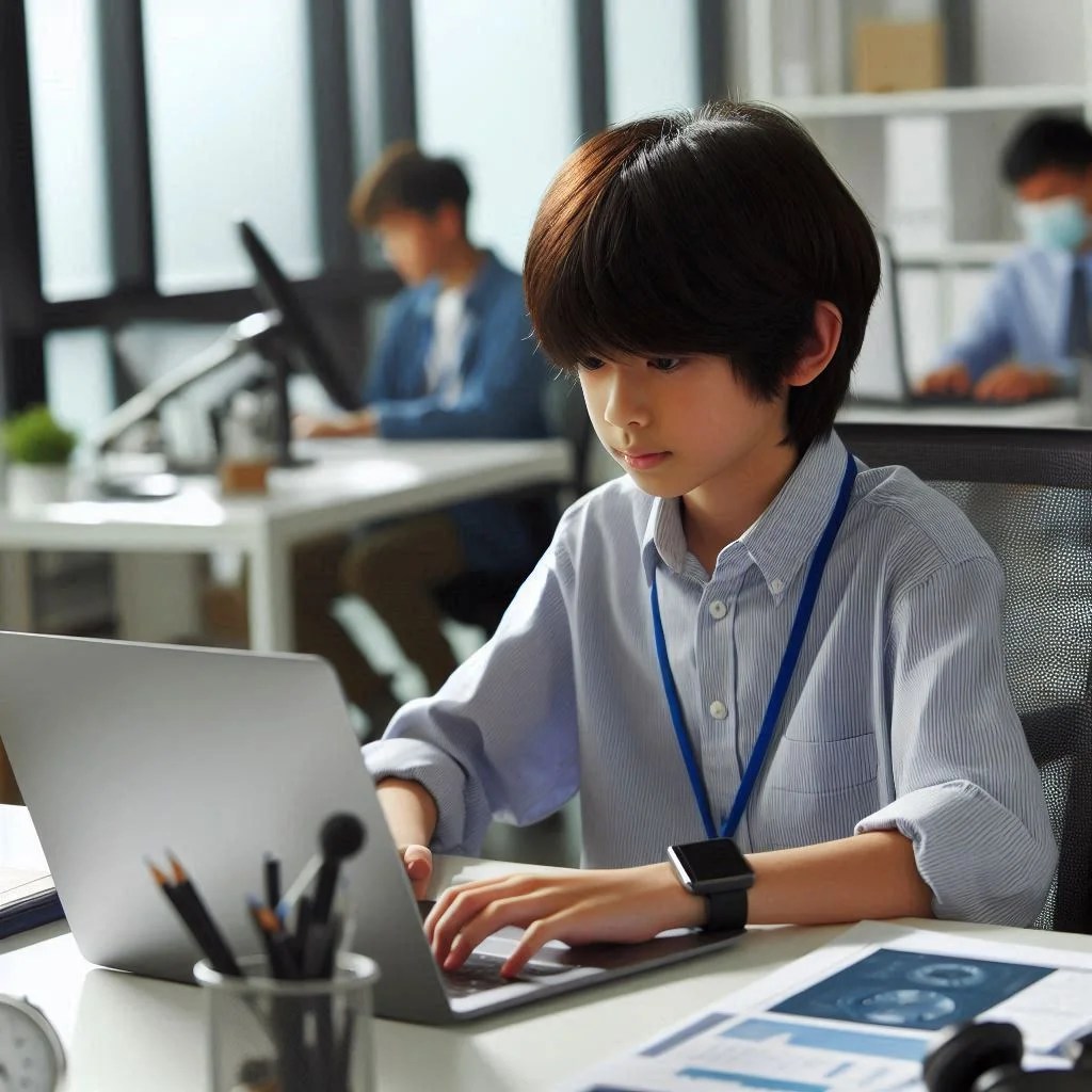 Boy Operating Computer in Class ()