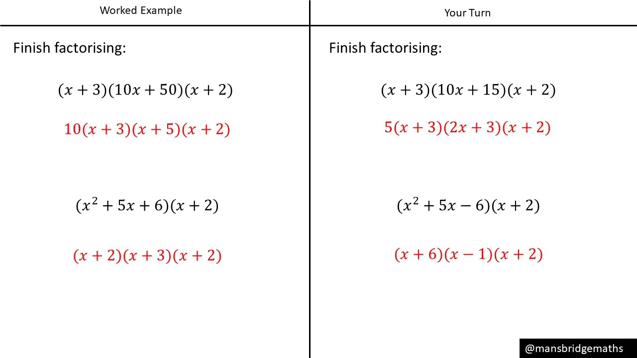 Finish factorising: triple brackets – Variation Theory