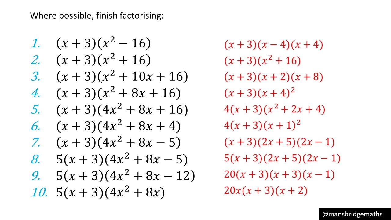 Finish factorising triple brackets Variation Theory