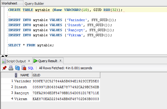 Oracle – PL-SQL -SYS_GUID