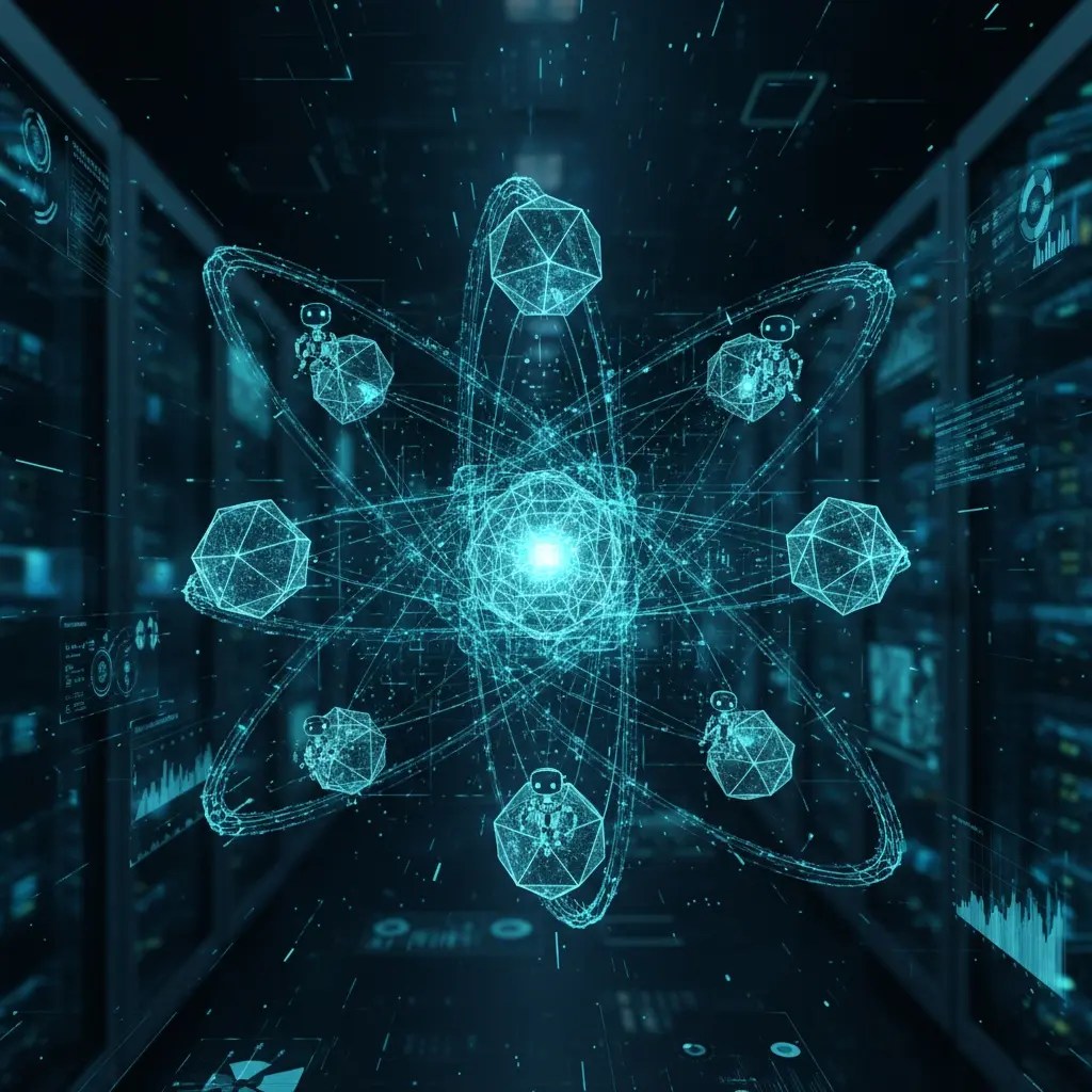 Futuristic Atomic Structure With Data Visualization