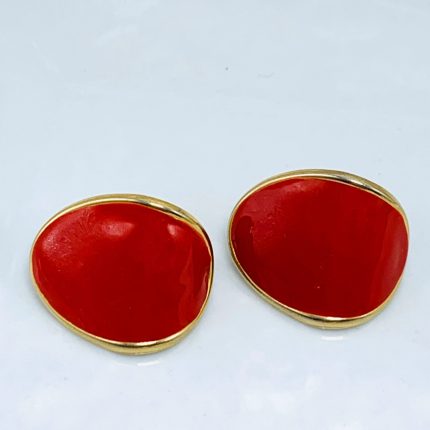 Enamel Earrings 1960’s Red Enamel And Yellow With White Enamel And Gold Tone Enamel Earrings Mid Century Retro