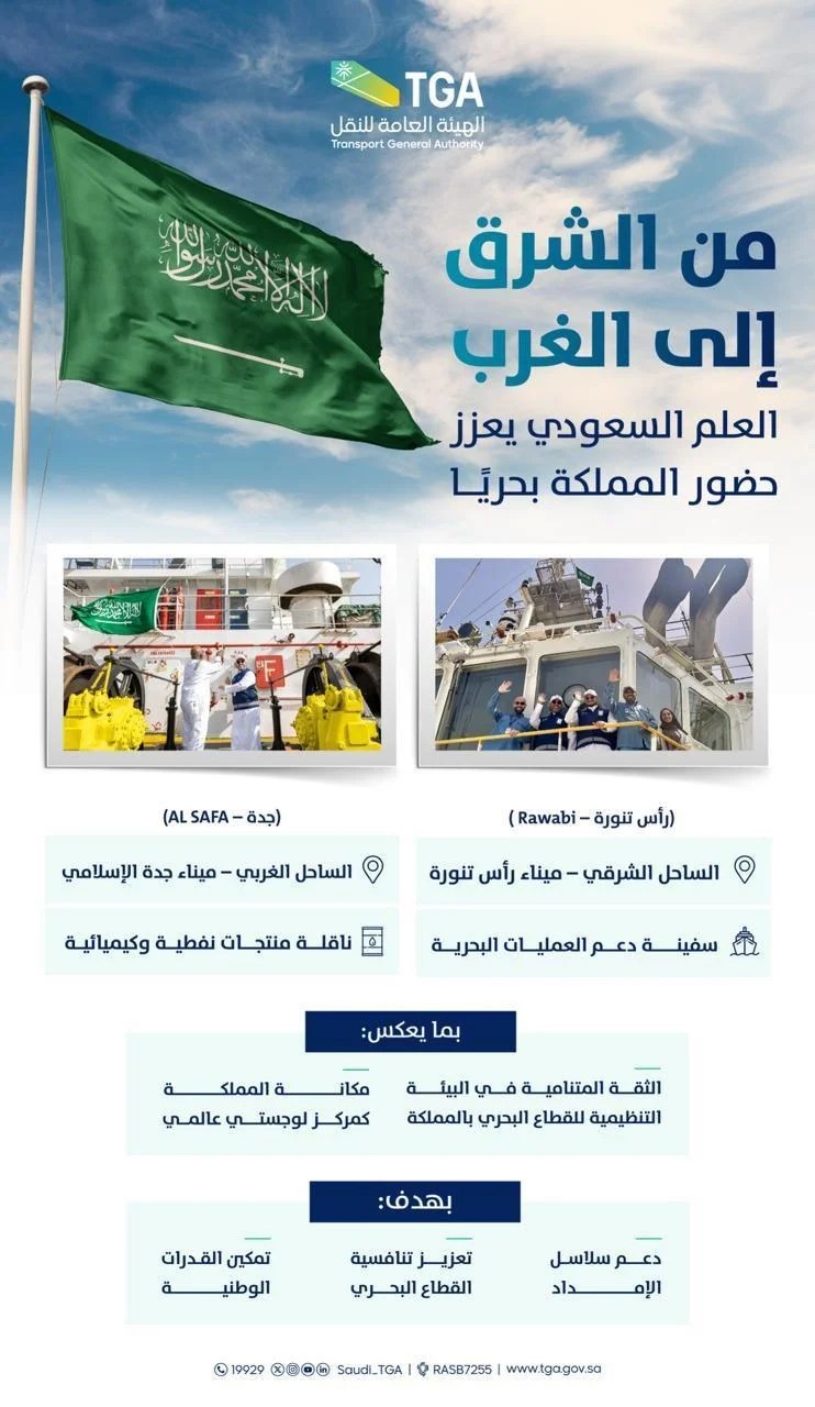محليات السعودية: رفع العلم السعودي على سفينتين في الساحلين الشرقي والغربي لتعزيز حضور الأسطول البحري
