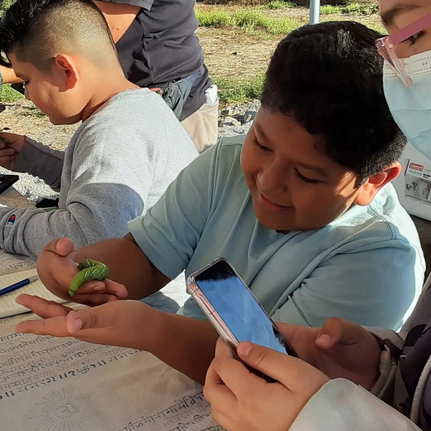 Child holding an insect